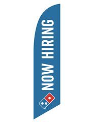 One-Sided Blue Feather Angled "Now Hiring" Flag