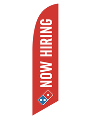 One-Sided Red Feather Angled "Now Hiring" Flag