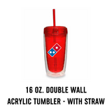 16 Oz. Double Wall Acrylic Tumbler With Straw