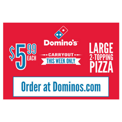 "$5.99 Large 2-Topping Pizza" Banner