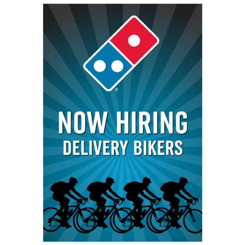 "Now Hiring Delivery Bikers" Window Cling