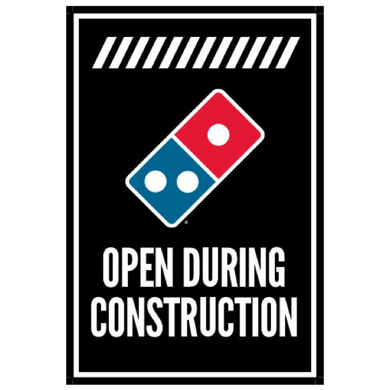 "Open During Construction" Vertical Window Cling